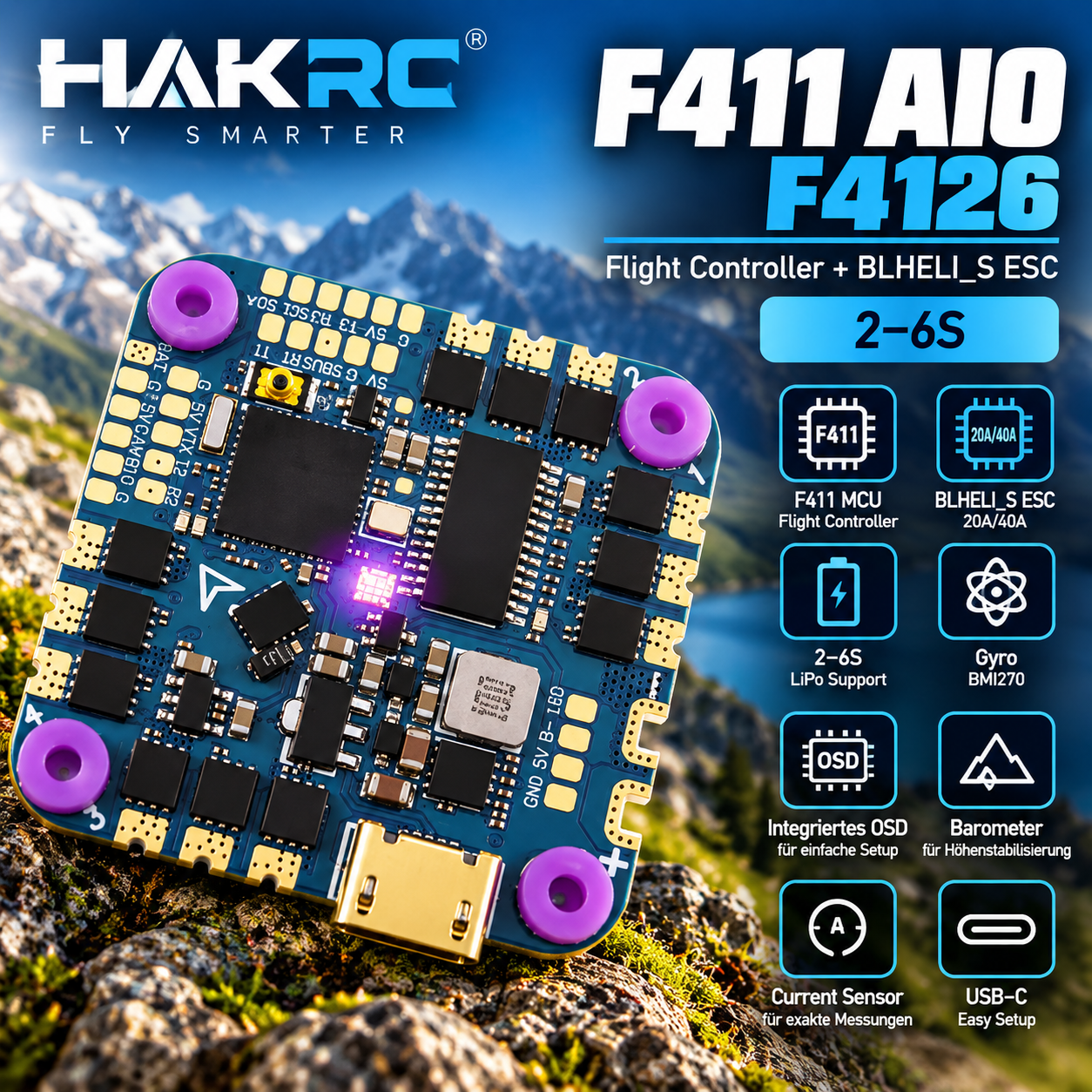 ChatGPT Image 9. Okt. 2026, 11_19_23 HAKRC F411 AIO F4126 Flight Controller mit integriertem 20A ESC, Barometer und OSD für FPV-Drohnen