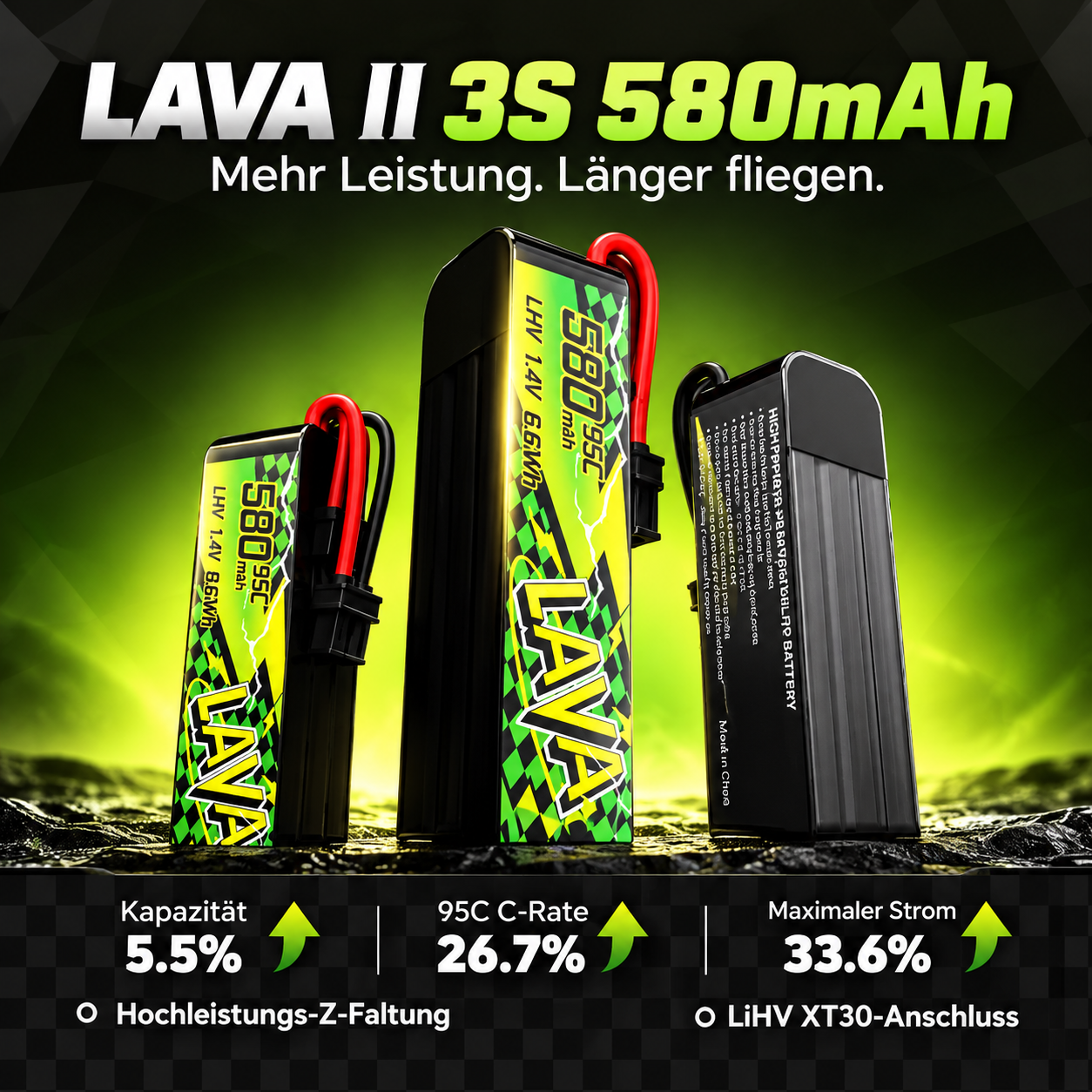 BETAFPV LAVA II 3S 580mAh LiHV Akku mit XT30-Anschluss für kompakte FPV-Copter